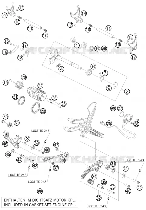 MECANISME DE SELECTION DE VITESSES KTM MOTO 1190 2009 RC8  1190 RC8 R