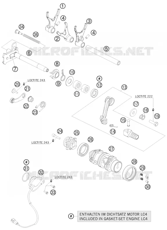 MECANISME DE SELECTION DE VITESSES KTM MOTO 690 2011 SMC  690 SMC