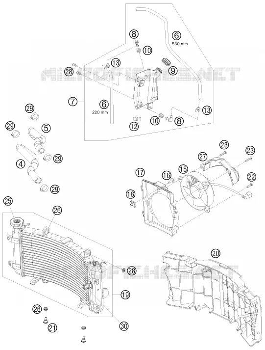CIRCUIT DE REFROIDISSEMENT KTM MOTO 505 2010 ATV  505 SX ATV
