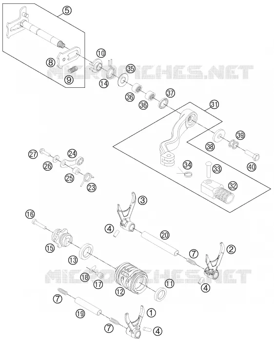 MECANISME DE SELECTION DE VITESSES KTM MOTO 300 2015 XC-W  300 XC-W SIX DAYS