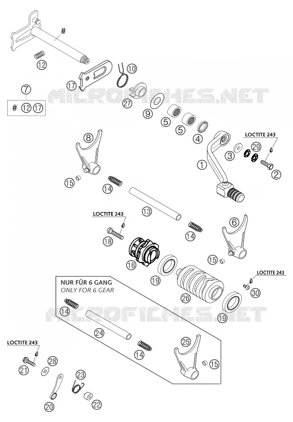 MECANISME DE SELECTION DE VITESSES KTM MOTO 450 2004 MXC  450 MXC-G RACING