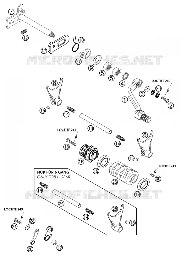 MECANISME DE SELECTION DE VITESSES KTM MOTO 400 2002 MXC  400 MXC RACING