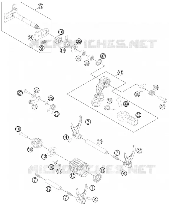 MECANISME DE SELECTION DE VITESSES KTM MOTO 350 2012 FREERIDE  FREERIDE 350