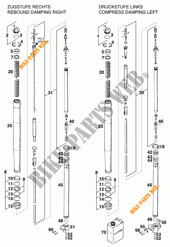FOURCHE (PIECES) pour KTM 620 EGS 37KW 11LT ORANGE de 1997