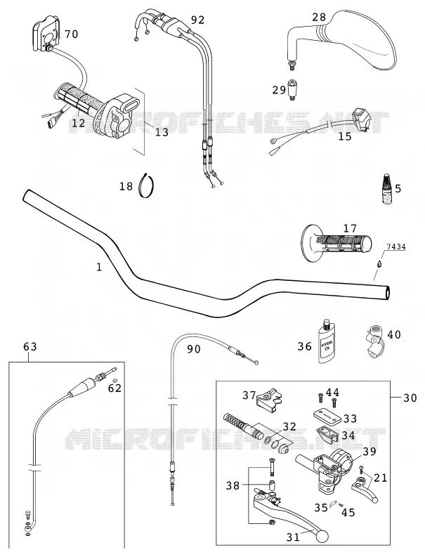 GUIDON / COMMANDES KTM MOTO 520 2001 EXC  520 EXC RACING