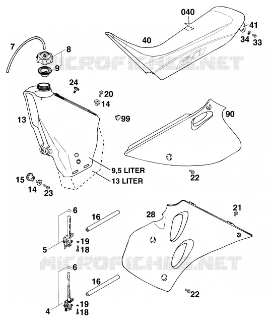 RESERVOIR / SELLE KTM MOTO 300 1997 EXC  300 EXC MARZOCCHI/OHLINS