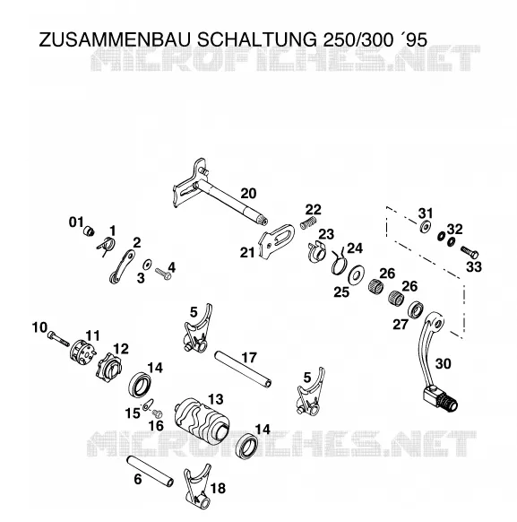 MECANISME DE SELECTION DE VITESSES KTM MOTO 300 1996 EXC  300 EXC MARZOCCHI/OHLINS