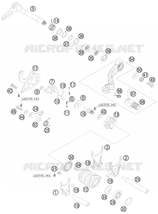 MECANISME DE SELECTION DE VITESSES KTM MOTO 125 2012 EXC  125 EXC SIX-DAYS
