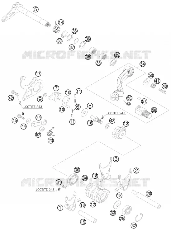 MECANISME DE SELECTION DE VITESSES KTM MOTO 125 2010 EXC  125 EXC CHAMPION EDITION