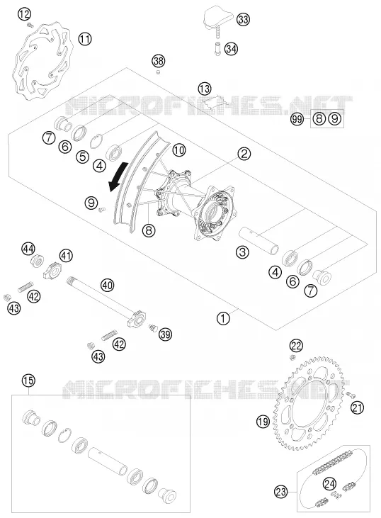 ROUE ARRIERE KTM MOTO 450 2010 EXC  450 EXC CHAMPION EDITION