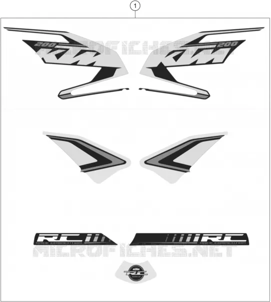 AUTOCOLLANTS KTM MOTO 200 2015 RC  RC 200 BLACK NON ABS