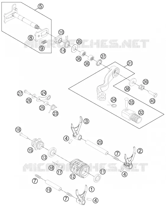 MECANISME DE SELECTION DE VITESSES KTM MOTO 250 2015 EXC  250 EXC FACTORY EDITION