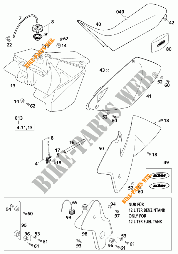 RESERVOIR / SELLE pour KTM 250 EXC SIX-DAYS de 2001