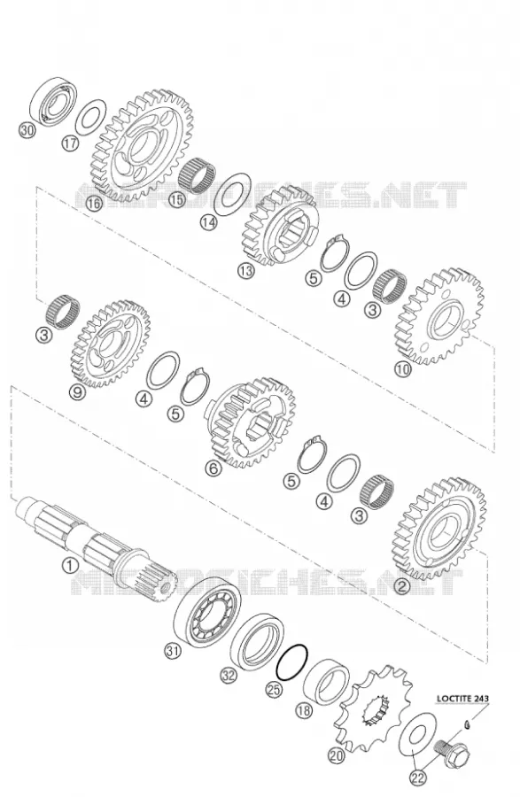BOITE DE VITESSES - ARBRE SECONDAIRE KTM MOTO 250 2004 EXC  250 EXC RACING