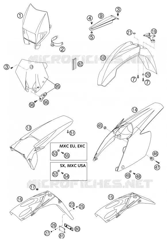 PLASTIQUES KTM MOTO 250 2003 EXC  250 EXC RACING