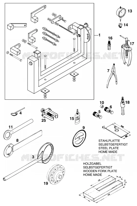 OUTILLAGE SPECIFIQUE (MOTEUR) KTM MOTO 250 1997 EXC  250 EXC MARZOCCHI/OHLINS
