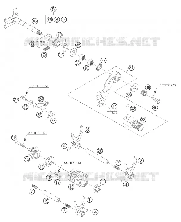 MECANISME DE SELECTION DE VITESSES KTM MOTO 250 2007 EXC  250 EXC