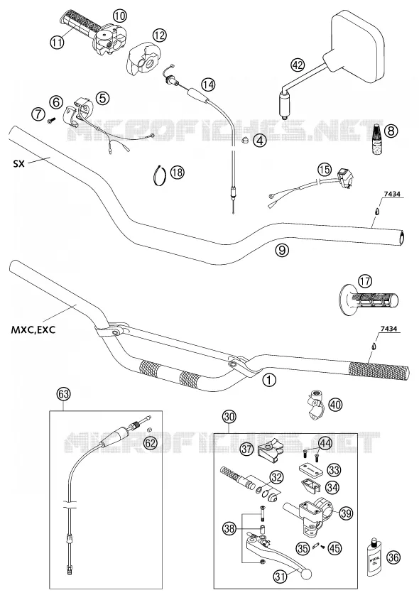 GUIDON / COMMANDES KTM MOTO 250 2002 EXC  250 EXC