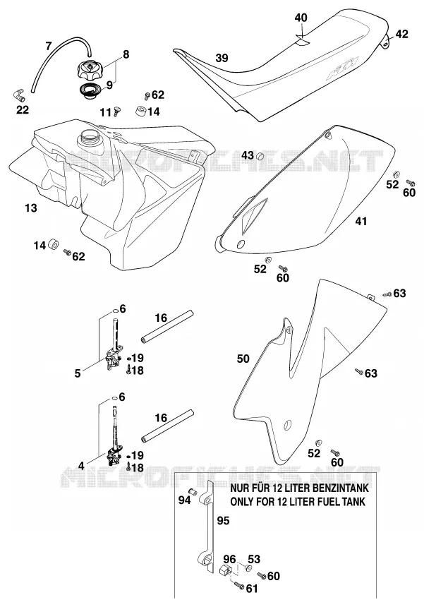 RESERVOIR / SELLE KTM MOTO 250 1998 EXC  250 EXC