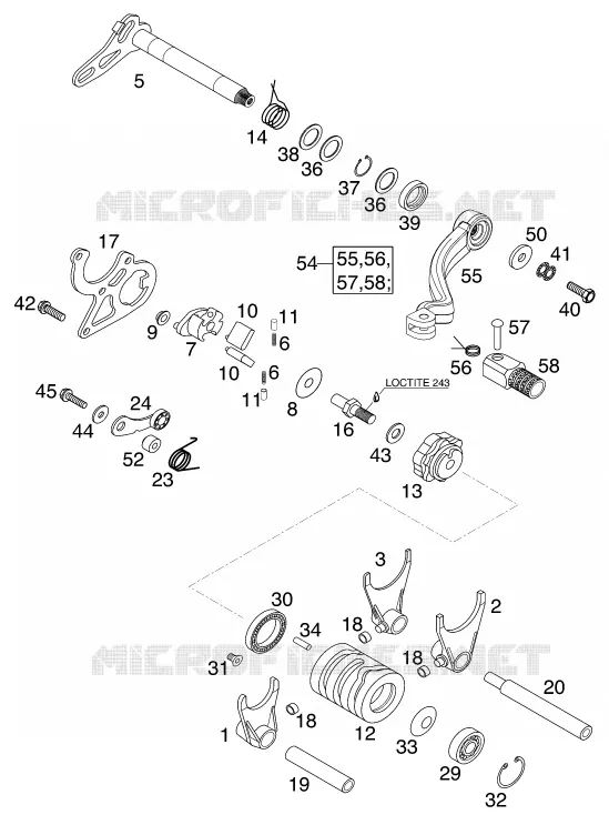 MECANISME DE SELECTION DE VITESSES KTM MOTO 200 2001 EXC  200 EXC SGP