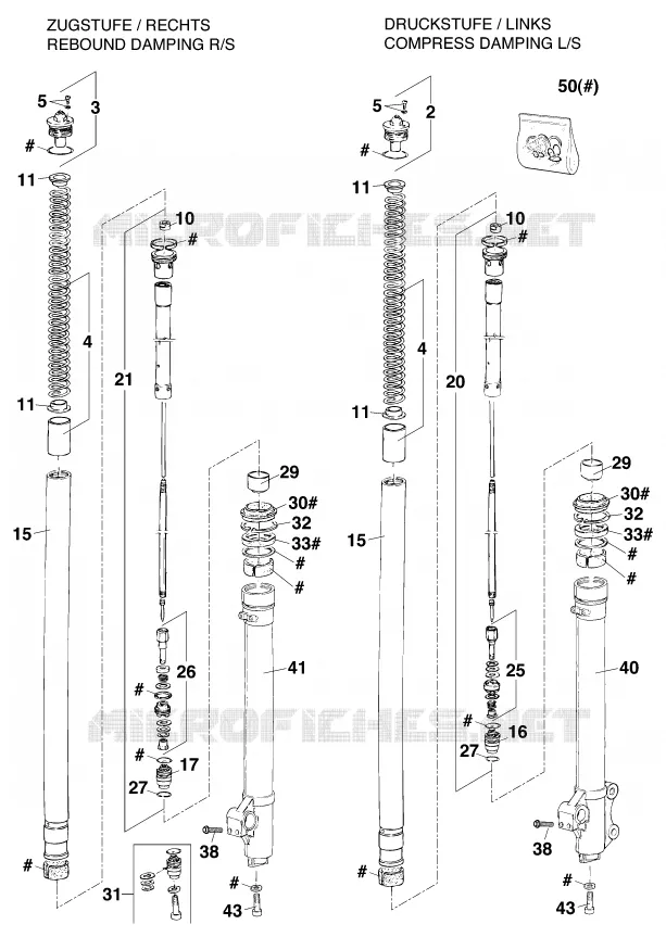 FOURCHE (PIECES) KTM MOTO 200 1997 EXC  200 EXC JACKPINER