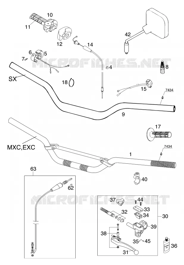 GUIDON / COMMANDES KTM MOTO 200 2001 EXC  200 EXC GS