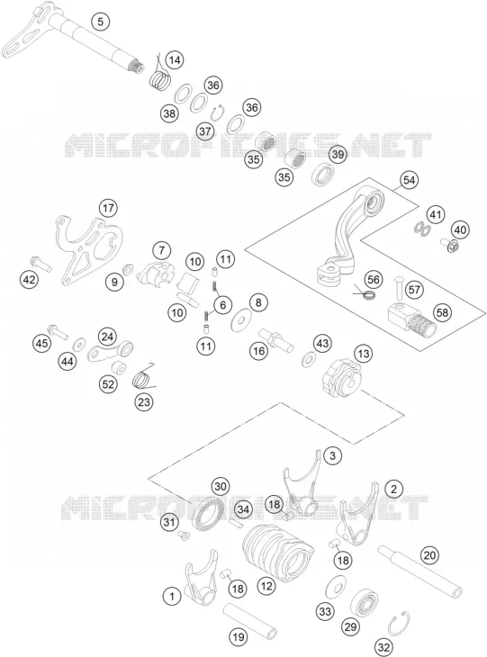 MECANISME DE SELECTION DE VITESSES KTM MOTO 200 2016 EXC  200 EXC