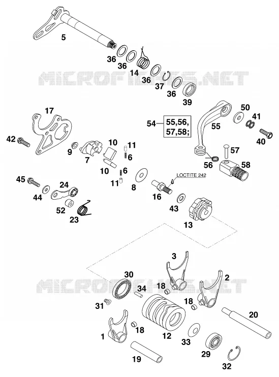MECANISME DE SELECTION DE VITESSES KTM MOTO 200 2000 EXC  200 EXC