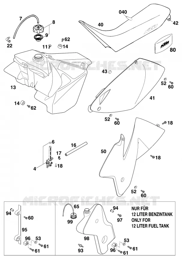 RESERVOIR / SELLE KTM MOTO 250 2000 SX  250 SX