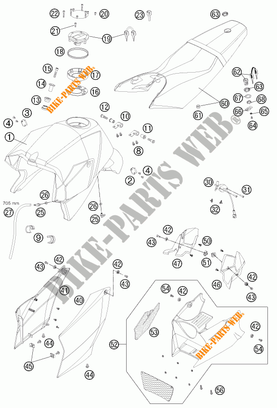 RESERVOIR / SELLE pour KTM 990 SUPER DUKE R de 2012