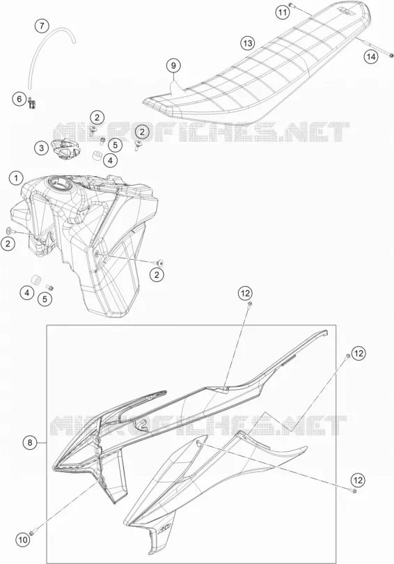 RESERVOIR / SELLE KTM MOTO 350 2019 XC-F  350 XC-F