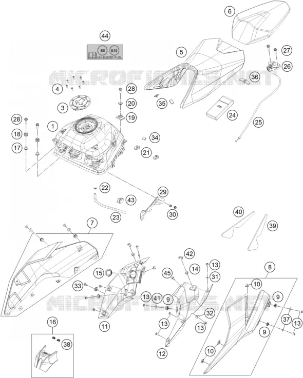 RESERVOIR / SELLE KTM MOTO 200 2020 DUKE  200 DUKE ORANGE ABS - IKD