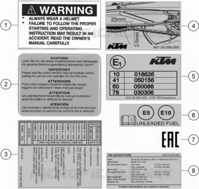 ETIQUETTES INFORMATIONS TECHNIQUES KTM MOTO 790 2021 ADVENTURE  790 ADVENTURE ORANGE