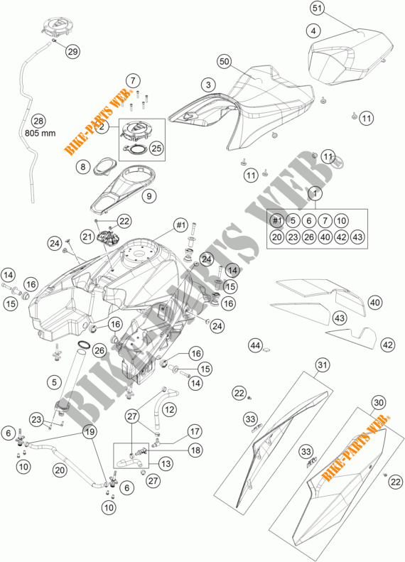 RESERVOIR / SELLE pour KTM 1290 SUPER DUKE GT ORANGE ABS de 2016