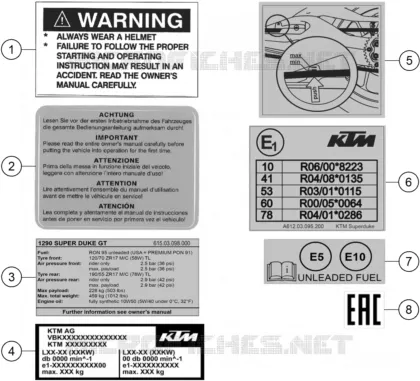 ETIQUETTES INFORMATIONS TECHNIQUES KTM Moto 1290 2023 Super Duke  1290 SUPER DUKE GT orange