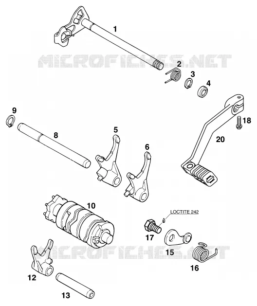 MECANISME DE SELECTION DE VITESSES KTM MOTO 125 1997 STING  125 STING/100