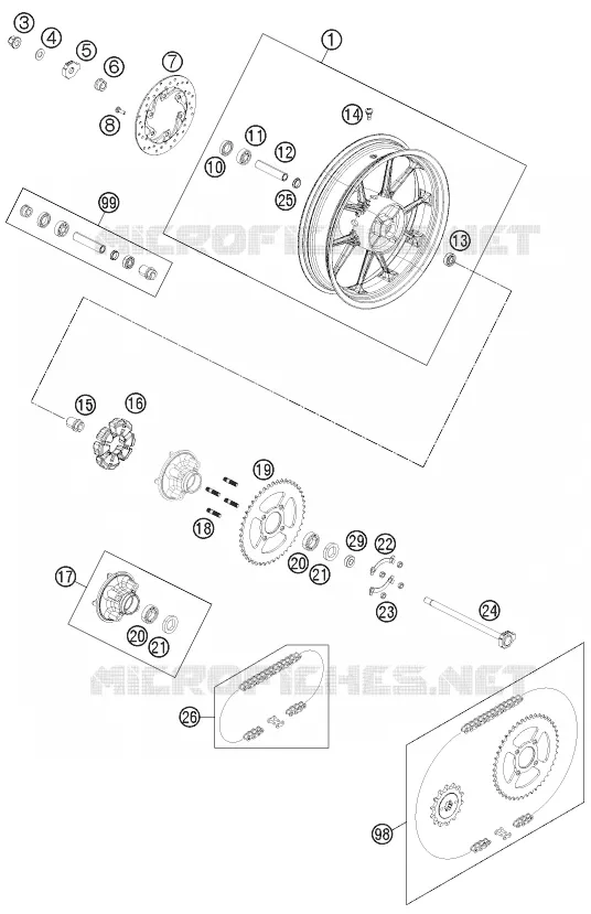 ROUE ARRIERE KTM MOTO 200 2013 DUKE  200 DUKE WHITE NON ABS