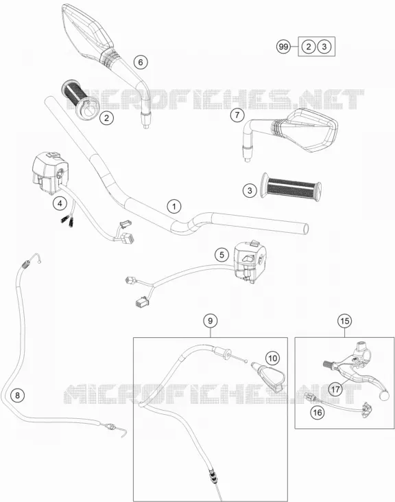GUIDON / COMMANDES KTM MOTO 125 2014 DUKE  125 DUKE WHITE ABS BAJ.DIR. 2014 EU F4003N7 2014 EU F4003N7