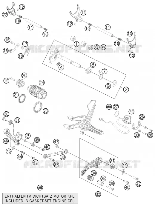 MECANISME DE SELECTION DE VITESSES KTM MOTO 1190 2012 RC8  1190 RC8 R BLACK